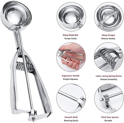 Ice Cream Scoop, 3Pcs Cookie Scoop Set, Stainless Steel Cookie Scoops for Baking Set of 3, Cookie Scooper for Baking, Ice Cream Scooper with Trigger Release, Cookie Dough Scoop