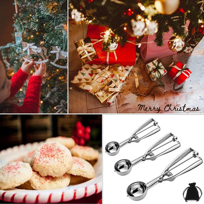 Ice Cream Scoop, 3Pcs Cookie Scoop Set, Stainless Steel Cookie Scoops for Baking Set of 3, Cookie Scooper for Baking, Ice Cream Scooper with Trigger Release, Cookie Dough Scoop