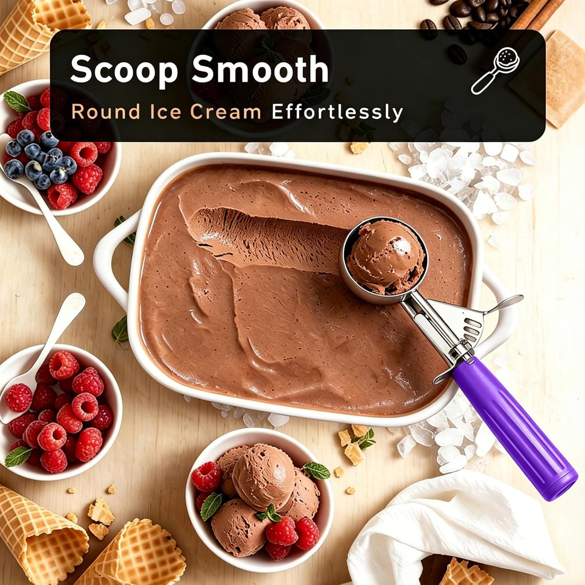 2 oz Scoop, Cookie Scoop for Baking, 2 oz Ice Cream Scoop with Trigger, #16 Disher, Portion Scoop, Blue Handle, Food Scoop for Ice Cream, Muffin, Cupcake Batter, Mashed Potato, Cookie Dough