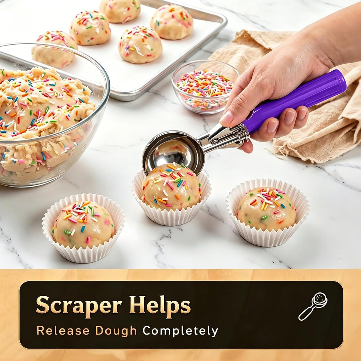 2 oz Scoop, Cookie Scoop for Baking, 2 oz Ice Cream Scoop with Trigger, #16 Disher, Portion Scoop, Blue Handle, Food Scoop for Ice Cream, Muffin, Cupcake Batter, Mashed Potato, Cookie Dough