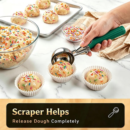 2 oz Scoop, Cookie Scoop for Baking, 2 oz Ice Cream Scoop with Trigger, #16 Disher, Portion Scoop, Blue Handle, Food Scoop for Ice Cream, Muffin, Cupcake Batter, Mashed Potato, Cookie Dough