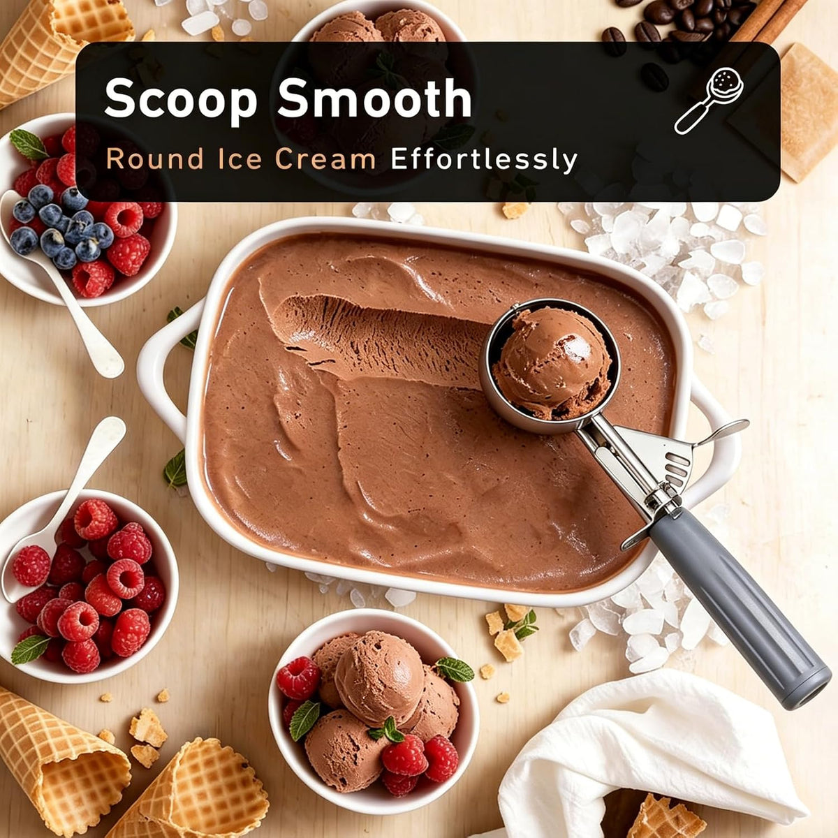 2 oz Scoop, Cookie Scoop for Baking, 2 oz Ice Cream Scoop with Trigger, #16 Disher, Portion Scoop, Blue Handle, Food Scoop for Ice Cream, Muffin, Cupcake Batter, Mashed Potato, Cookie Dough