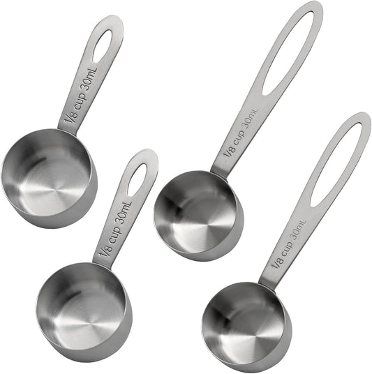 Stainless Steel Measuring Scoops, 1/8 Cup (30ml), 4 Pcs | Long/Short Handle, For Coffee, Tea, Baking, Kitchen