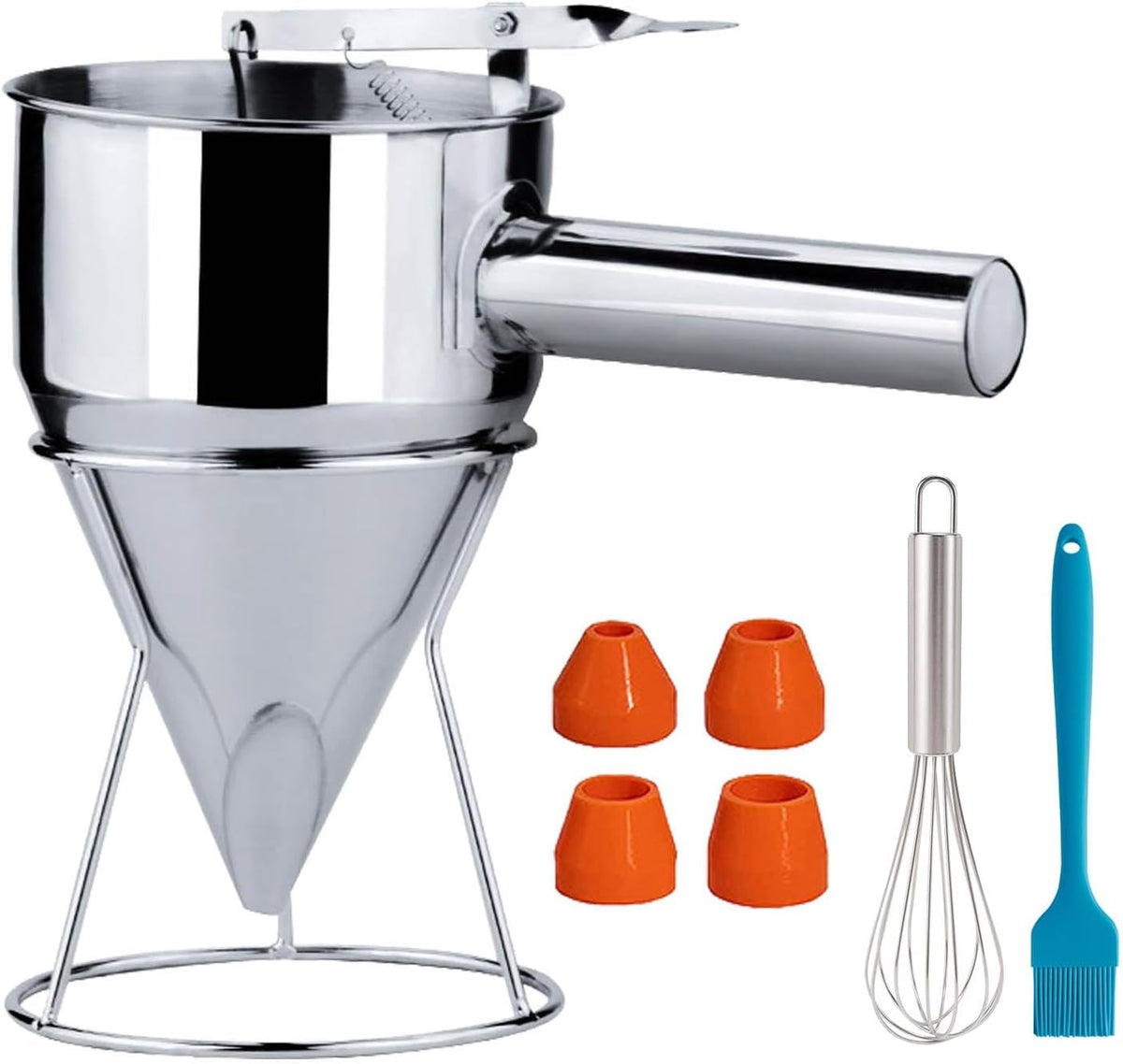 20oz Stainless Steel Pancake Batter Dispenser, Funnel Cake Dispenser with Squeeze Handle and Bracket, Pancake Dispenser for Pancakes, Cupcakes, Takoyaki and Baked Goods (20 oz)
