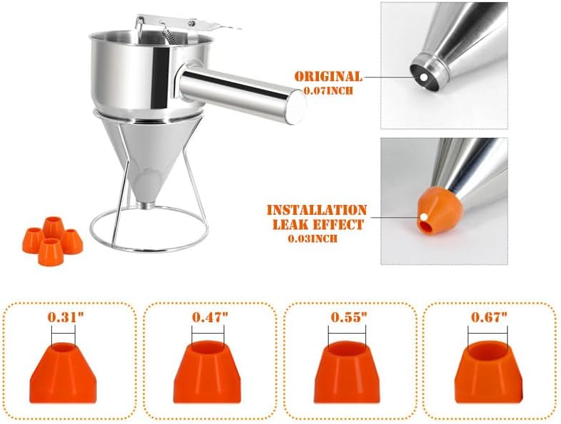20oz Stainless Steel Pancake Batter Dispenser, Funnel Cake Dispenser with Squeeze Handle and Bracket, Pancake Dispenser for Pancakes, Cupcakes, Takoyaki and Baked Goods (20 oz)