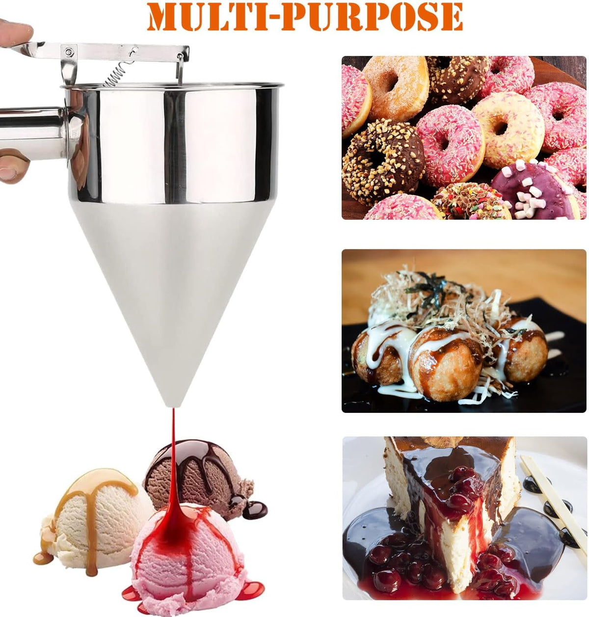 20oz Stainless Steel Pancake Batter Dispenser, Funnel Cake Dispenser with Squeeze Handle and Bracket, Pancake Dispenser for Pancakes, Cupcakes, Takoyaki and Baked Goods (20 oz)