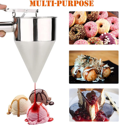 20oz Stainless Steel Pancake Batter Dispenser, Funnel Cake Dispenser with Squeeze Handle and Bracket, Pancake Dispenser for Pancakes, Cupcakes, Takoyaki and Baked Goods (20 oz)