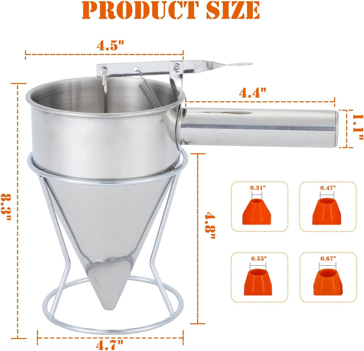 20oz Stainless Steel Pancake Batter Dispenser, Funnel Cake Dispenser with Squeeze Handle and Bracket, Pancake Dispenser for Pancakes, Cupcakes, Takoyaki and Baked Goods (20 oz)
