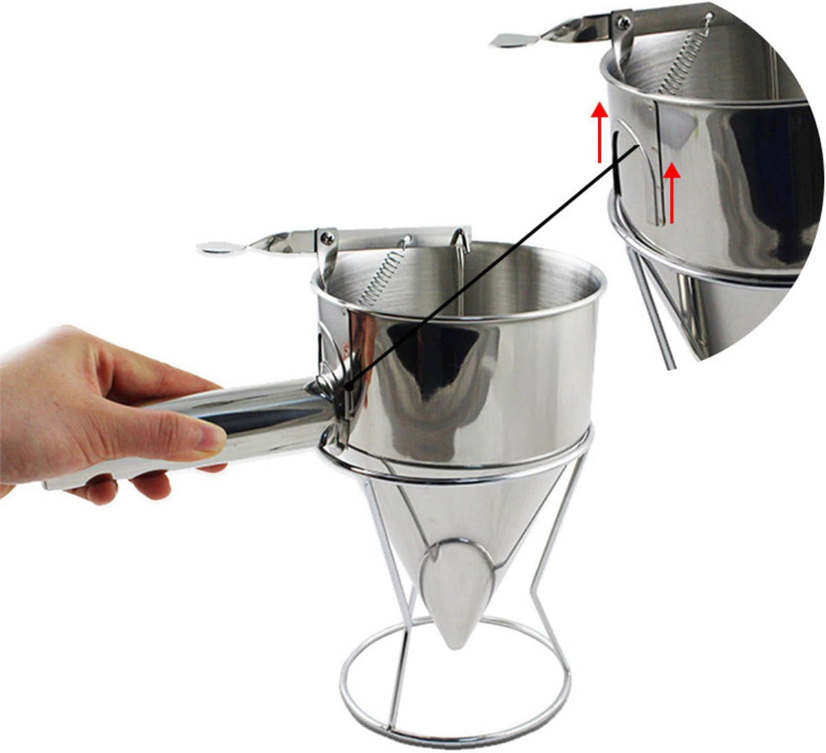 20oz Stainless Steel Pancake Batter Dispenser, Funnel Cake Dispenser with Squeeze Handle and Bracket, Pancake Dispenser for Pancakes, Cupcakes, Takoyaki and Baked Goods (20 oz)