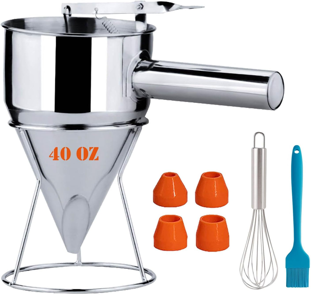 20oz Stainless Steel Pancake Batter Dispenser, Funnel Cake Dispenser with Squeeze Handle and Bracket, Pancake Dispenser for Pancakes, Cupcakes, Takoyaki and Baked Goods (20 oz)