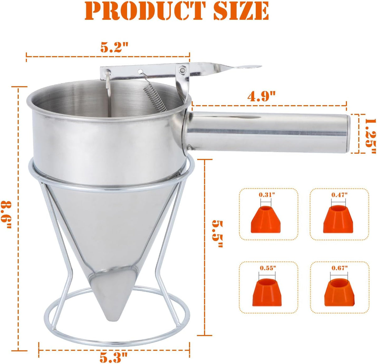 20oz Stainless Steel Pancake Batter Dispenser, Funnel Cake Dispenser with Squeeze Handle and Bracket, Pancake Dispenser for Pancakes, Cupcakes, Takoyaki and Baked Goods (20 oz)