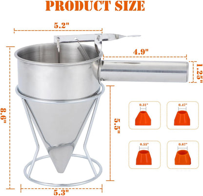 20oz Stainless Steel Pancake Batter Dispenser, Funnel Cake Dispenser with Squeeze Handle and Bracket, Pancake Dispenser for Pancakes, Cupcakes, Takoyaki and Baked Goods (20 oz)