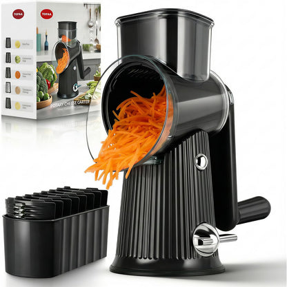 Rotary Cheese Grater with Handle - Vegetable Shredder with 5 Blades & Strong Suction Base, Round Slicer & Food Chopper for Kitchen (Green)