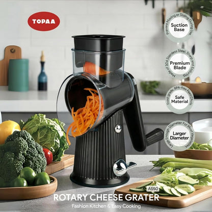 Rotary Cheese Grater with Handle - Vegetable Shredder with 5 Blades & Strong Suction Base, Round Slicer & Food Chopper for Kitchen (Green)