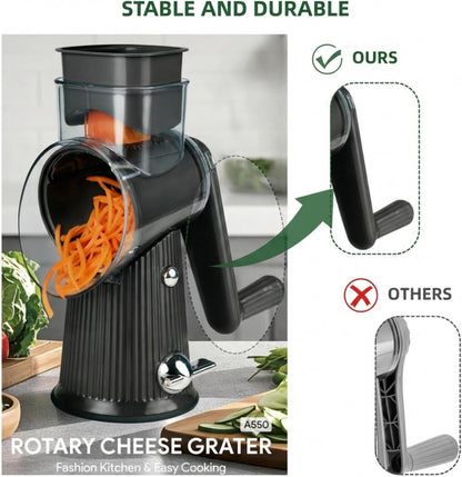 Rotary Cheese Grater with Handle - Vegetable Shredder with 5 Blades & Strong Suction Base, Round Slicer & Food Chopper for Kitchen (Green)