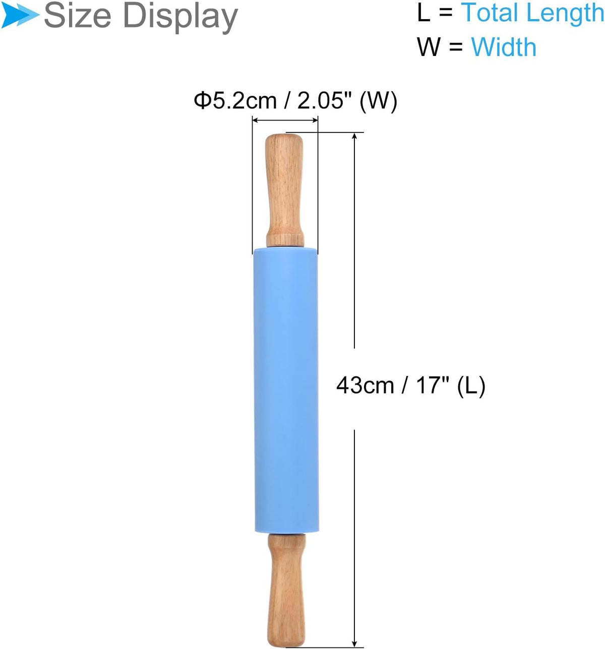 Silicone Rolling Pins, 17" Length, Silicone & Oak Non-Stick Ergonomic Wooden Handle Fondant Dough Roller Dark Green - (Applications: for Baking DIY Projects)