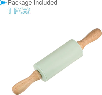 Silicone Rolling Pins, 17" Length, Silicone & Oak Non-Stick Ergonomic Wooden Handle Fondant Dough Roller Dark Green - (Applications: for Baking DIY Projects)