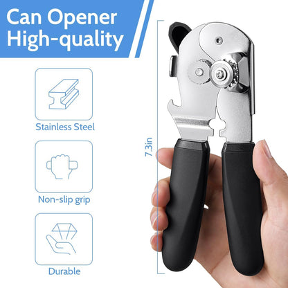 Can Opener Manual Magnetic Can Openers for Seniors Heavy Duty with Sharp Stainless Steel Blade, Black