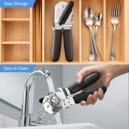 Can Opener Manual Magnetic Can Openers for Seniors Heavy Duty with Sharp Stainless Steel Blade, Black