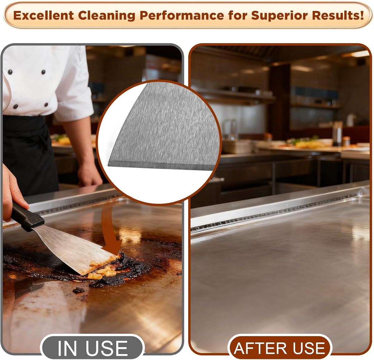 Griddle Scraper，Stainless Steel Grill Scraper,Slant Edge Metal Spatula for Teppanyaki Flat Top BBQ,Grill Cooking,Frying Steak Pork Chop Chicken Chop,Dishwasher Safe