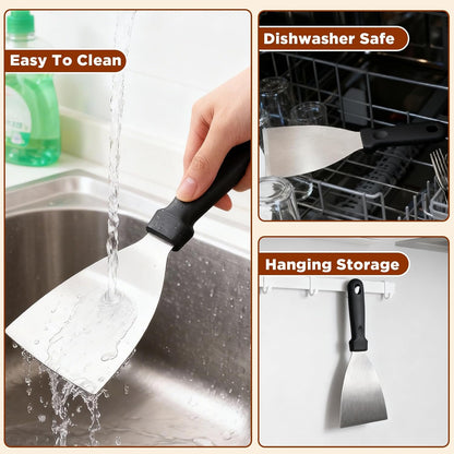 Griddle Scraper，Stainless Steel Grill Scraper,Slant Edge Metal Spatula for Teppanyaki Flat Top BBQ,Grill Cooking,Frying Steak Pork Chop Chicken Chop,Dishwasher Safe