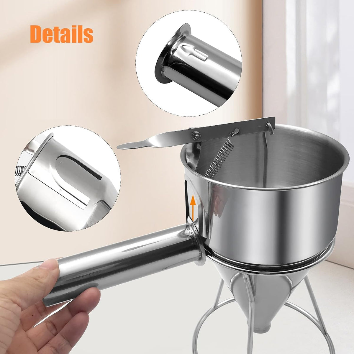 20oz Pancake Batter Dispenser, Stainless Steel Funnel Cake Dispenser with Stand Heavy Duty Baking Tool for Cupcake Waffles Cakes Takoyaki and Kitchen Baking (Small)