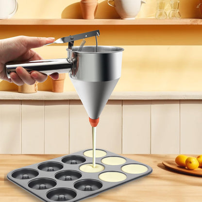 20oz Pancake Batter Dispenser, Stainless Steel Funnel Cake Dispenser with Stand Heavy Duty Baking Tool for Cupcake Waffles Cakes Takoyaki and Kitchen Baking (Small)
