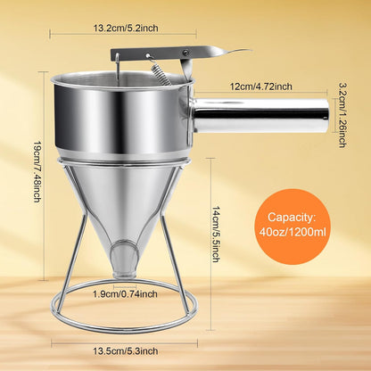 20oz Pancake Batter Dispenser, Stainless Steel Funnel Cake Dispenser with Stand Heavy Duty Baking Tool for Cupcake Waffles Cakes Takoyaki and Kitchen Baking (Small)