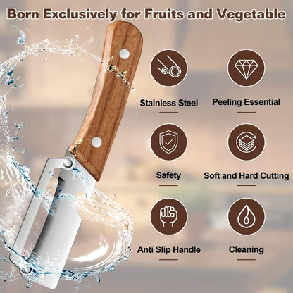 2 Pack Multi-Functional Vegetable Peeler with Ultra-Sharp Stainless Steel Blade, Ergonomic Wooden Handle, Built-in Bottle Opener, Ideal for Fruits, Potatoes, Carrots & More - Essential Gift Set