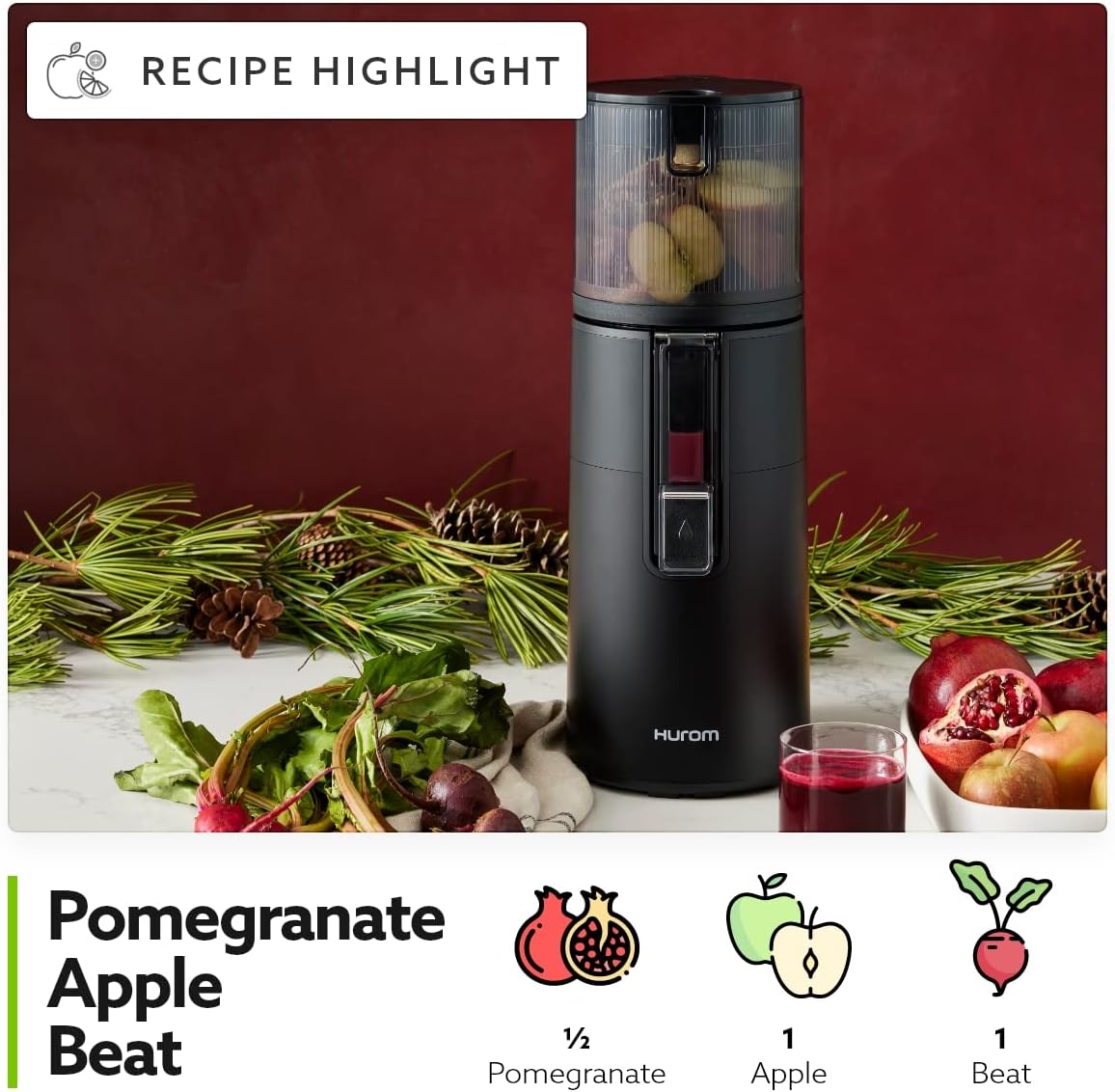 Hurom H400 Renewed Easy Clean Slow Juicer, Matte Black | Hands-Free | Hopper Fits Whole Produce | Quiet Motor | Scrub Free Cleaning | BPA Free | Easy Assembly | Cold Press Masticating Juicer