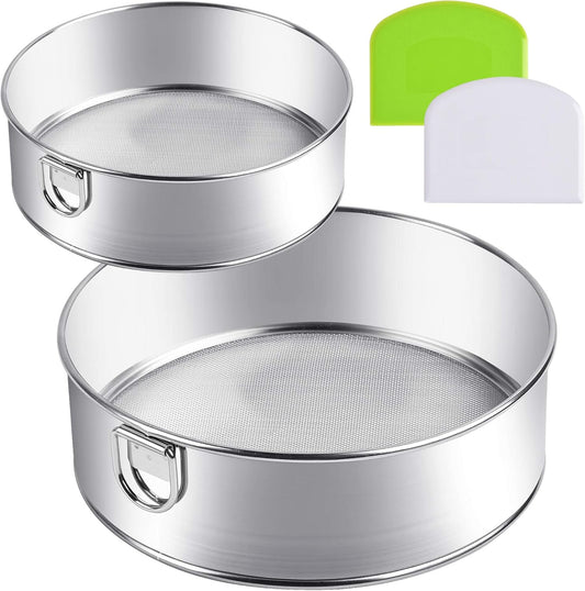 Stainless Steel Flour Sifter, 6-Inch, 8-Inch Sieve Fine Mesh Strainer Round Sifting Pan for Baking Straining Powdering Bread Dough Cake Fondant Icing
