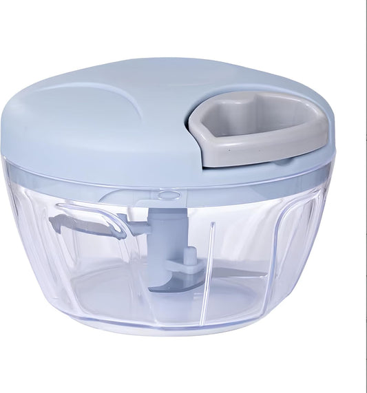 Manual Vegetable Cutter Chopper, Hand Pull String Fruit and Vegetable Chopper and Mincer, Stainless Steel Blades, BPA Free (Blue, 500ml)