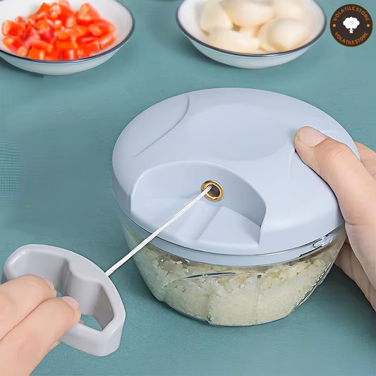 Manual Vegetable Cutter Chopper, Hand Pull String Fruit and Vegetable Chopper and Mincer, Stainless Steel Blades, BPA Free (Blue, 500ml)