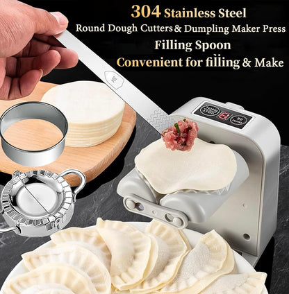 Electric Dumpling Maker Rechargeable Automatic Dumpling Maker Machine Mould 2 Modes,Household Easy Quick Dumpling Pierogi Maker Machine with Empanada Maker Press,Dough Cutter,Spoon