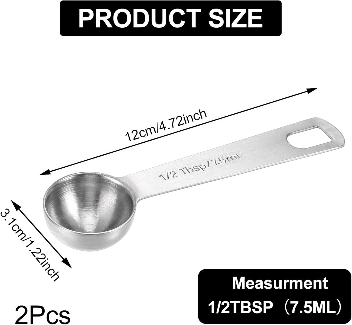 2 Pcs Measuring Spoons Tablespoon Measuring Spoon 1 Tbsp (3 tsp | 15 ml |15 cc| 0.5 oz) Mini Spoons Stainless Steel Measuring Spoons for Kitchen Cooking Spoon(Silver)