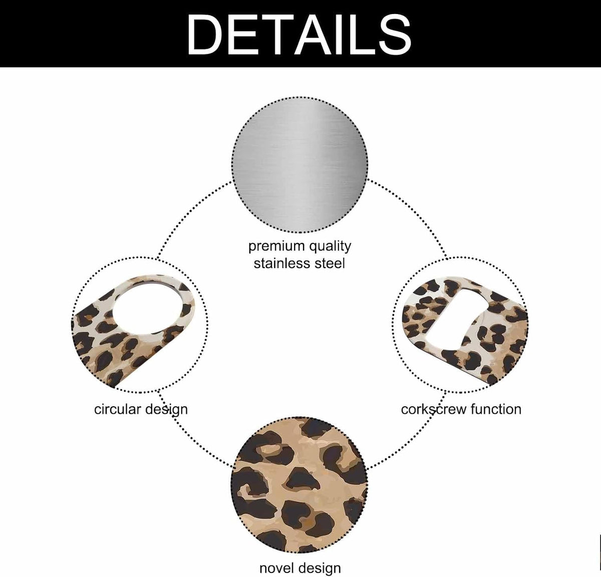 Animal Skin Texture Stainless Steel Bottle Opener Brown Black Beige Leopard Pattern Abstract Art Flat Beer Bottle Opener Keychain for Home Kitchen Bar Restaurant Party Birthday Gift