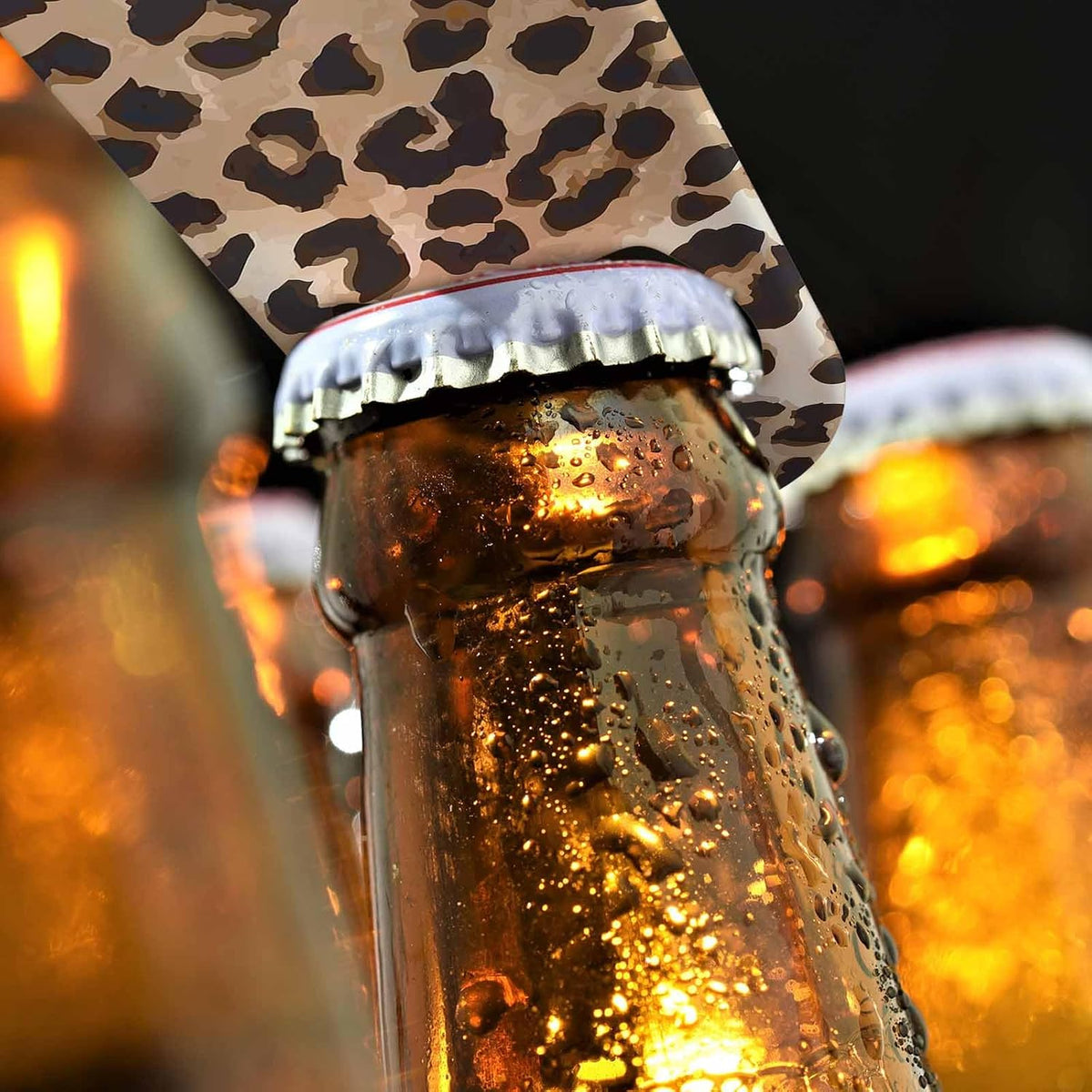 Animal Skin Texture Stainless Steel Bottle Opener Brown Black Beige Leopard Pattern Abstract Art Flat Beer Bottle Opener Keychain for Home Kitchen Bar Restaurant Party Birthday Gift
