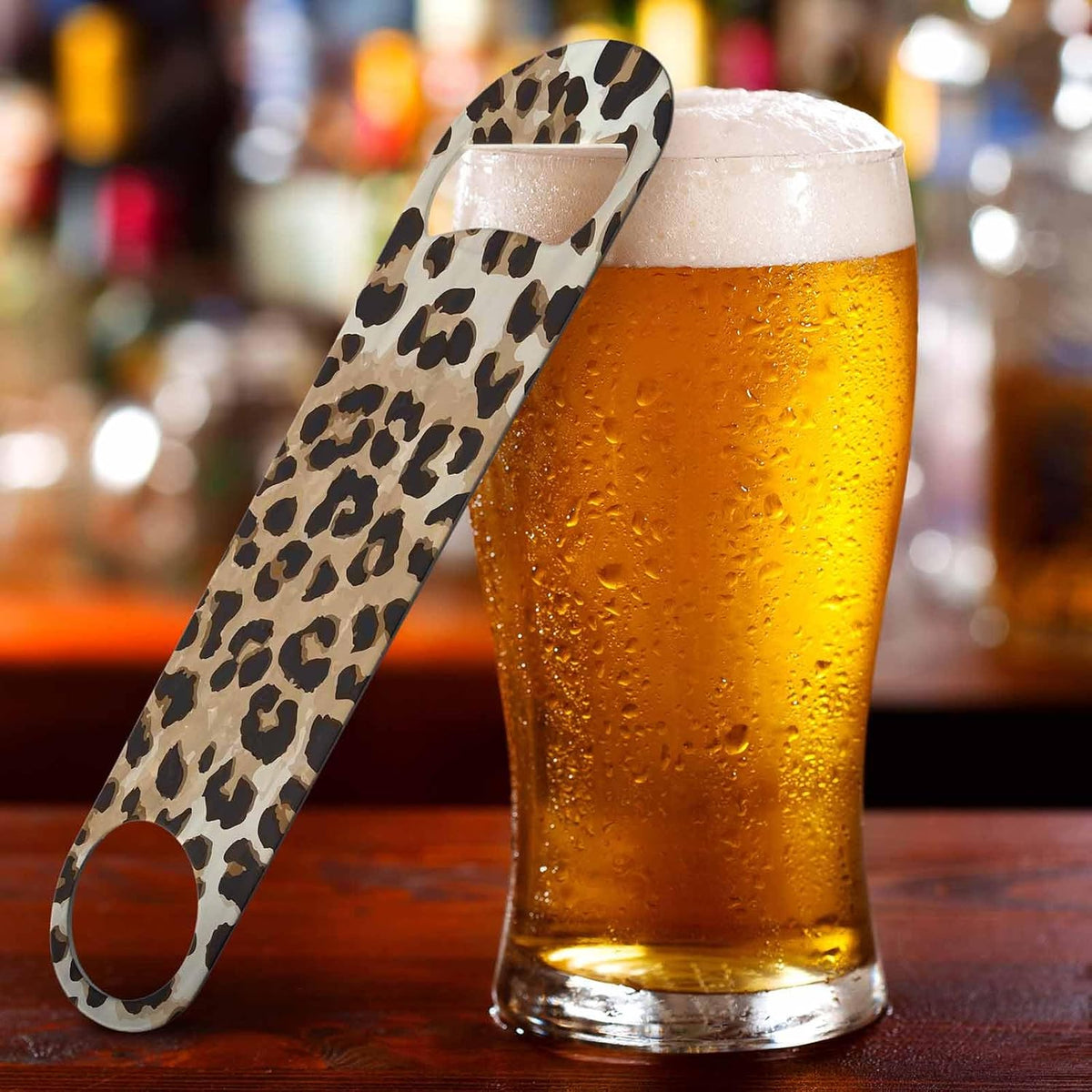 Animal Skin Texture Stainless Steel Bottle Opener Brown Black Beige Leopard Pattern Abstract Art Flat Beer Bottle Opener Keychain for Home Kitchen Bar Restaurant Party Birthday Gift