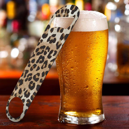 Animal Skin Texture Stainless Steel Bottle Opener Brown Black Beige Leopard Pattern Abstract Art Flat Beer Bottle Opener Keychain for Home Kitchen Bar Restaurant Party Birthday Gift