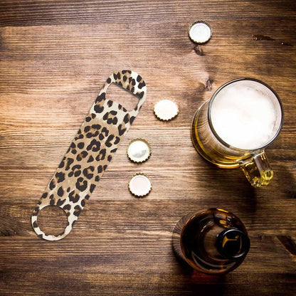 Animal Skin Texture Stainless Steel Bottle Opener Brown Black Beige Leopard Pattern Abstract Art Flat Beer Bottle Opener Keychain for Home Kitchen Bar Restaurant Party Birthday Gift