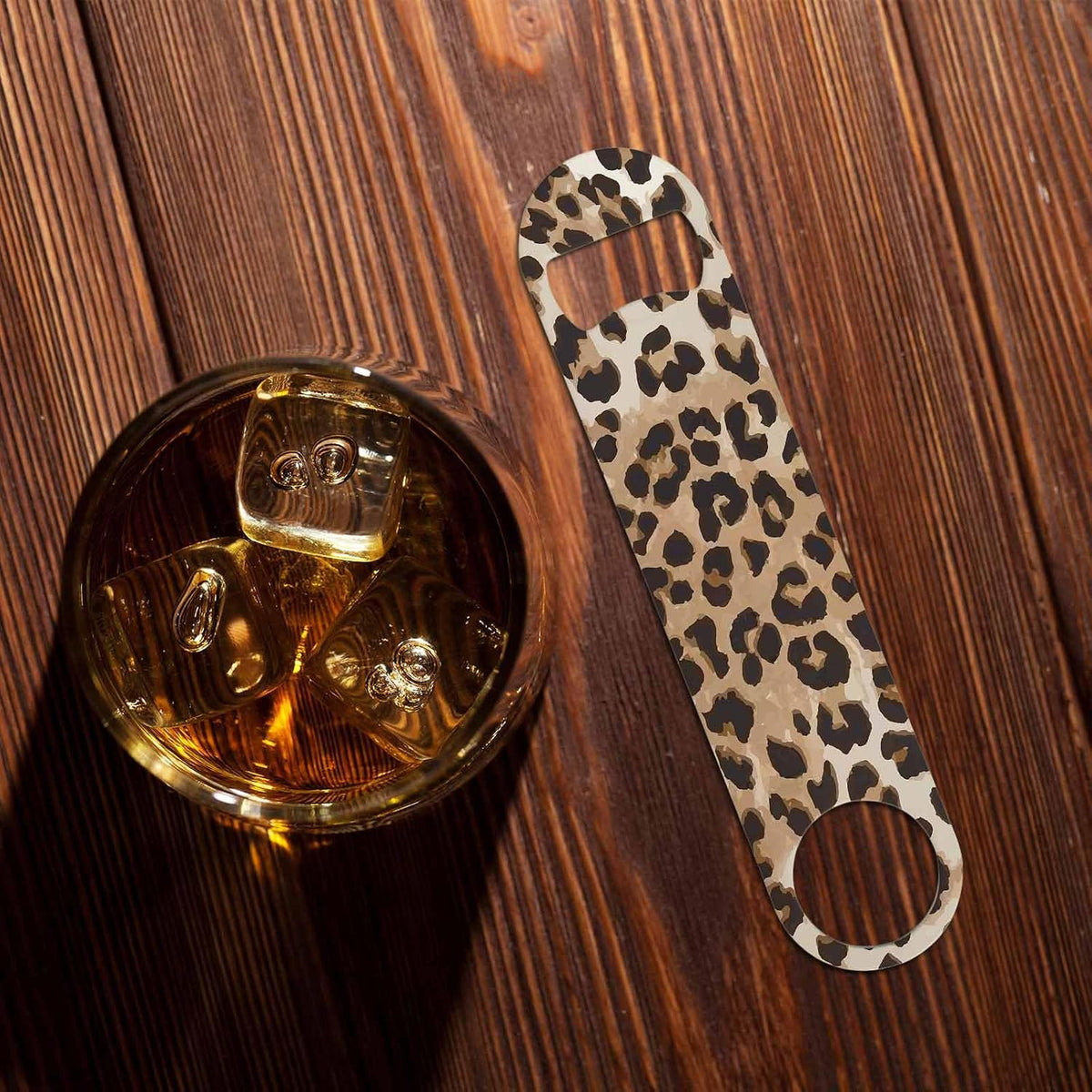 Animal Skin Texture Stainless Steel Bottle Opener Brown Black Beige Leopard Pattern Abstract Art Flat Beer Bottle Opener Keychain for Home Kitchen Bar Restaurant Party Birthday Gift