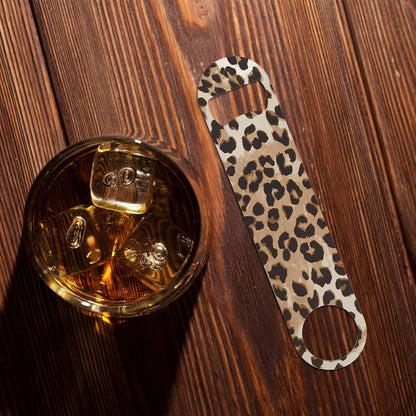 Animal Skin Texture Stainless Steel Bottle Opener Brown Black Beige Leopard Pattern Abstract Art Flat Beer Bottle Opener Keychain for Home Kitchen Bar Restaurant Party Birthday Gift