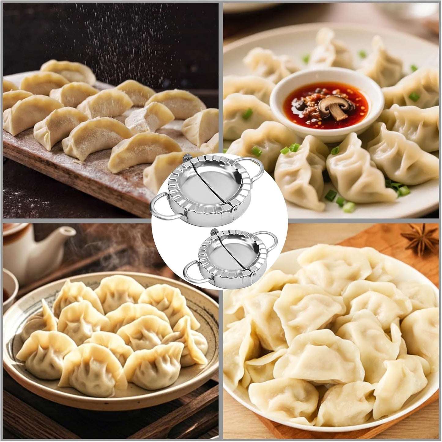 Stainless Steel Dumpling Maker Kit With Stuffing Spoon, Includes 2Pcs Small Dumpling Molds and 2 Large Ravioli Maker Press, Easy-tool for Dumpling Pastry Pie Making
