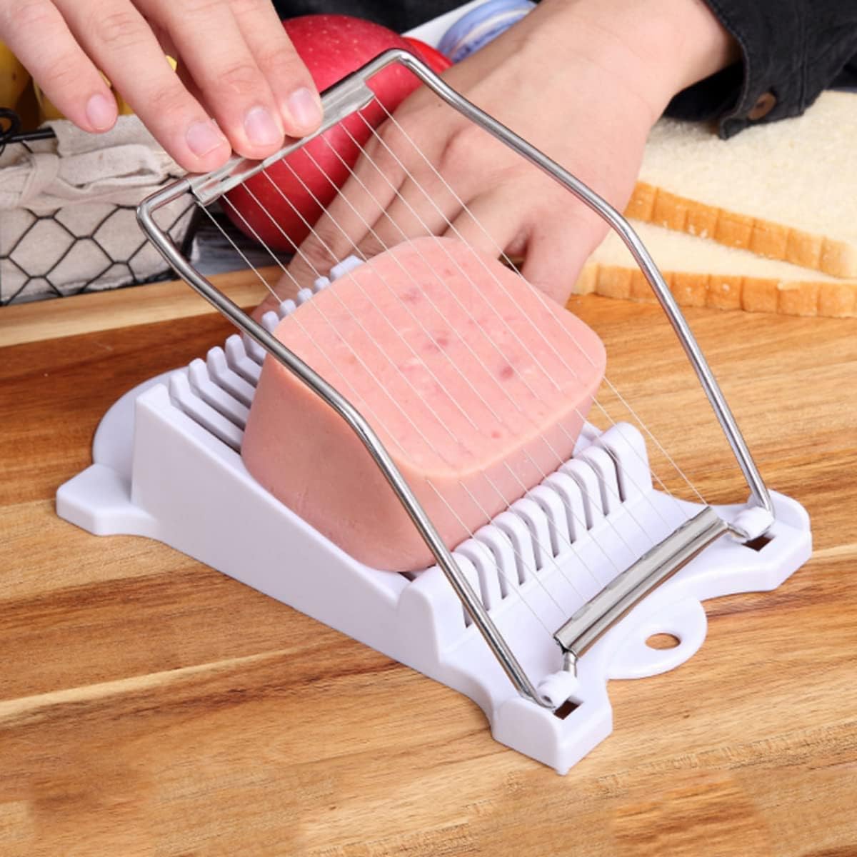 Multifunctional Stainless Steel Luncheon Meat Slicer,Home Slicing and Splitting Tools,Food Slicer for Butter Cheese Kiwifruit Strawberry Banana and Cooked Eggs Etc. (White)