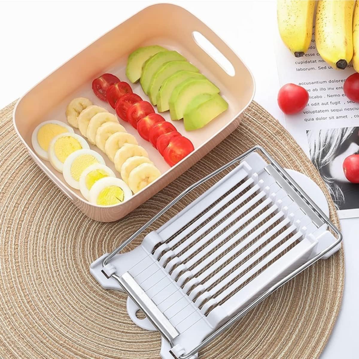 Multifunctional Stainless Steel Luncheon Meat Slicer,Home Slicing and Splitting Tools,Food Slicer for Butter Cheese Kiwifruit Strawberry Banana and Cooked Eggs Etc. (White)