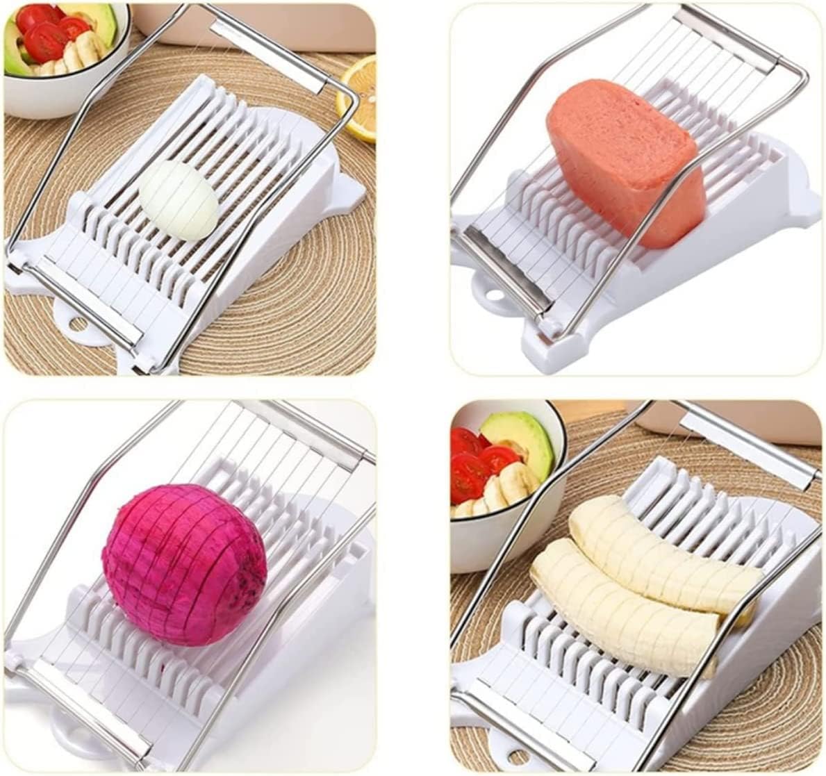 Multifunctional Stainless Steel Luncheon Meat Slicer,Home Slicing and Splitting Tools,Food Slicer for Butter Cheese Kiwifruit Strawberry Banana and Cooked Eggs Etc. (White)