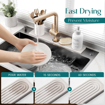 Faucet Mat for Kitchen Sink – Diatomite Stone Drying Mat & Sink Protectors, Prevent Moisture – Sink Splash Guard Water-Absorbing Stone Tray for Bathroom Counter (Light Grey, 23.6" x 3.9")