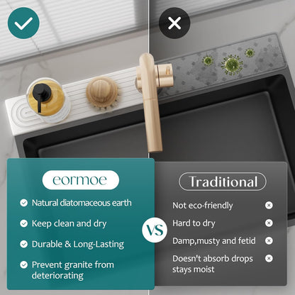 Faucet Mat for Kitchen Sink – Diatomite Stone Drying Mat & Sink Protectors, Prevent Moisture – Sink Splash Guard Water-Absorbing Stone Tray for Bathroom Counter (Light Grey, 23.6" x 3.9")