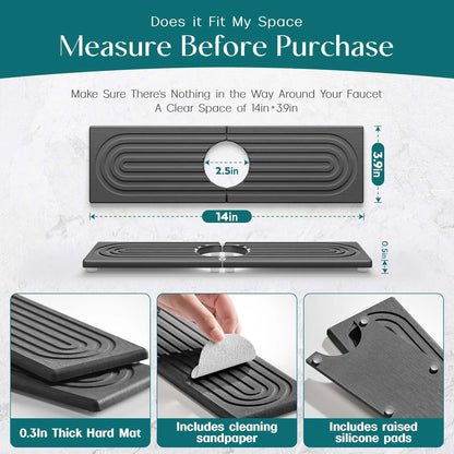 Faucet Mat for Kitchen Sink – Diatomite Stone Drying Mat & Sink Protectors, Prevent Moisture – Sink Splash Guard Water-Absorbing Stone Tray for Bathroom Counter (Light Grey, 23.6" x 3.9")