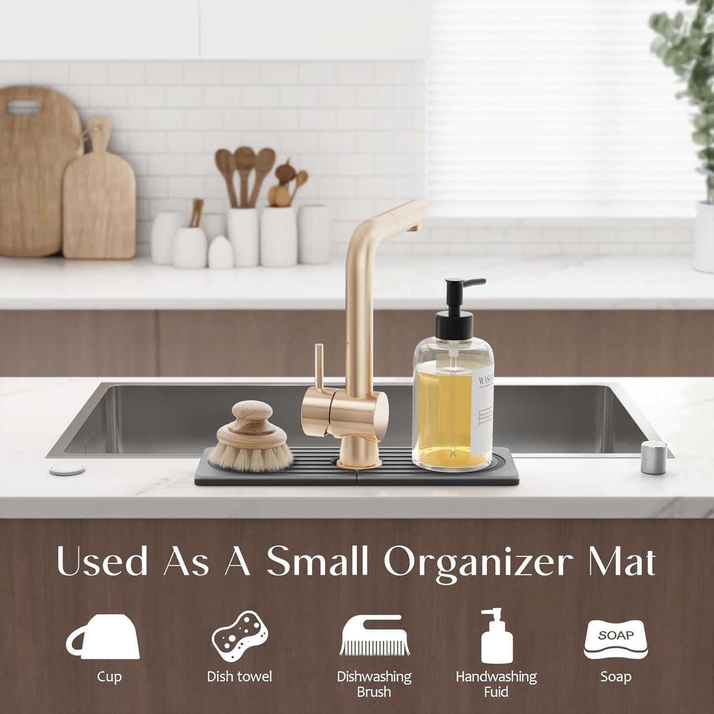 Faucet Mat for Kitchen Sink – Diatomite Stone Drying Mat & Sink Protectors, Prevent Moisture – Sink Splash Guard Water-Absorbing Stone Tray for Bathroom Counter (Light Grey, 23.6" x 3.9")